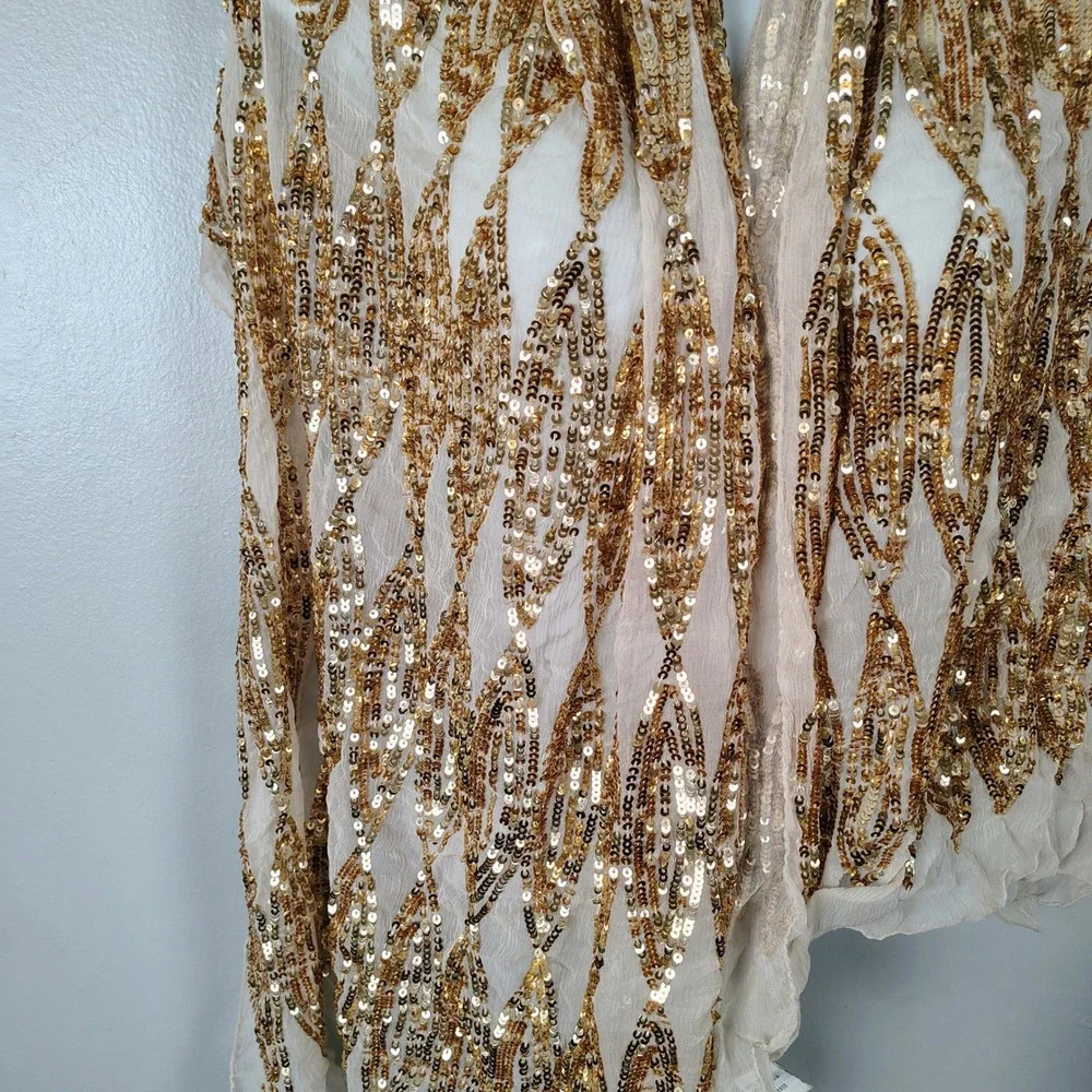Elana  Gold Sequin 100% Silk Scarf Wrap Spice Market Cream Arabian princess